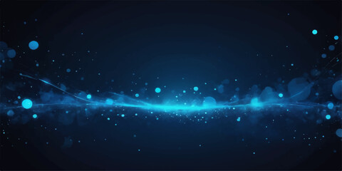 An abstract blue background glows with particles of light, illustrating a starry night sky in the dark cosmos © nur