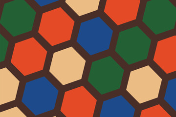 Obraz premium A geometric pattern featuring colorful hexagons arranged in a repeating design with brown outlines