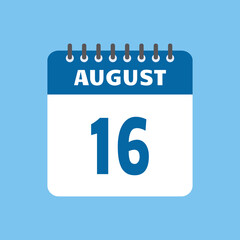 august 16 calendar icon Vector page month design