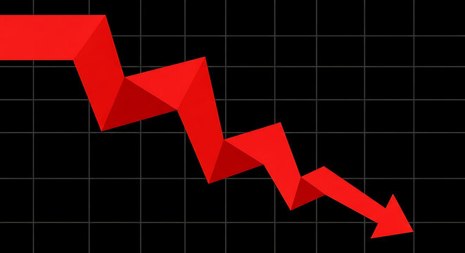 Red arrow pointing downwards indicating economic decline and financial loss