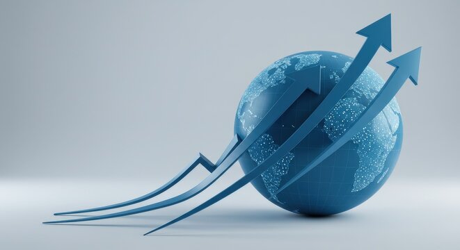 Global Growth Concept: Blue Arrows Pointing Upward.