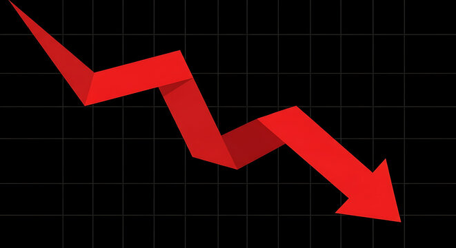 A red arrow pointing down on a black background indicates a downward trend