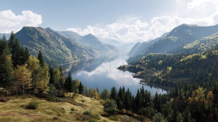 Serene mountain lake view