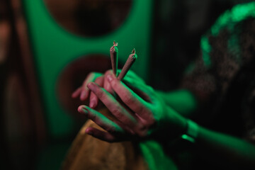 Person offering two options of joints