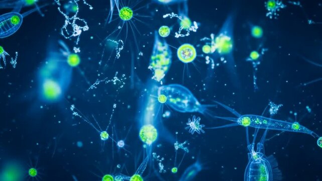 Microscopic Plankton Organisms in Blue Water: Stock Video