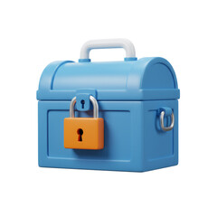 Blue Treasure Chest with Orange Padlock on a Transparent Background Illustration