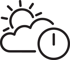 Simple line art icon representing partly cloudy weather with a clock symbol