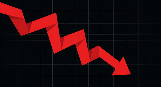 A red arrow pointing downwards on a black grid background, indicating decline