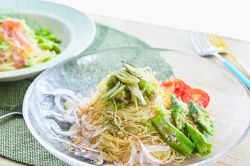 すりおろしキュウリの夏野菜冷製パスタ
