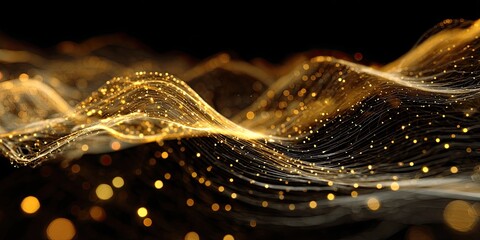 Abstract gold wave pattern on black background