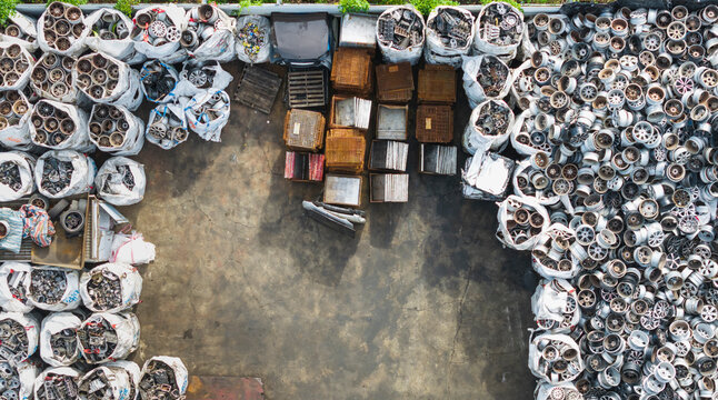 Recycling Yard Aerial View Metal Scrap Wheels