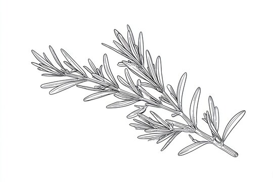 black and white rosemary sprig on white background clip art preview