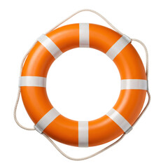 Orange Lifebuoy with White Straps and Ropes Isolated on Transparent Background