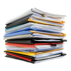 Stack of business documents or reports neatly arranged on transparent background