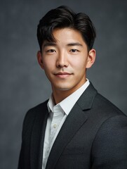 Handsome Young Man in Black Suit and White Shirt
