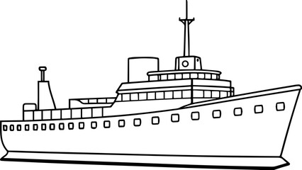 Obraz premium Outline of icebreaker ship vector illustration, line art