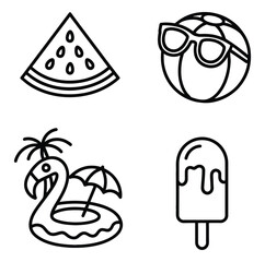 Summer icons watermelon beach ball flamingo ice cream
