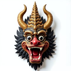 Naklejka premium Traditional Balinese Barong Mask Top View on White Background