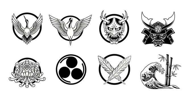Japanese Symbol Set with Vector Illustrations.