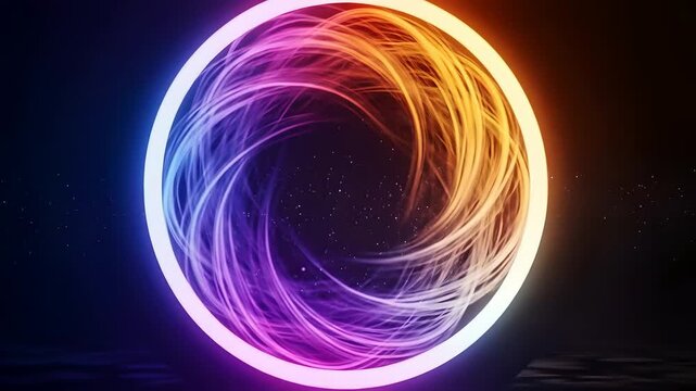 Vibrant neon circle tunnel with swirling energy streams, futuristic portal. Ideal for technology, science, data, space, and abstract concepts. A portal to data flow.