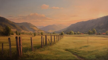 Sunset valley landscape painting