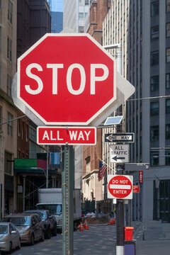 Stop street sign in New York City street