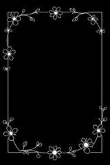 White flower frame on black background