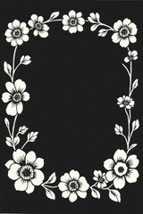White flower border frames a black background