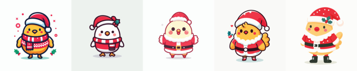 cute chicken vector in christmas costume