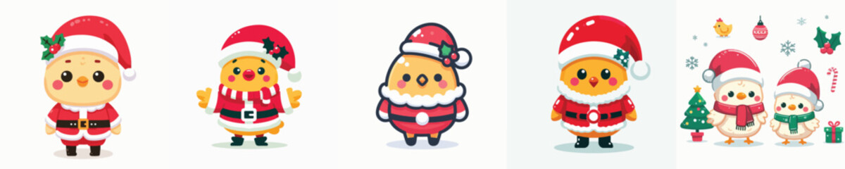 cute chicken vector in christmas costume