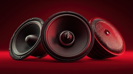Three speakers against red background