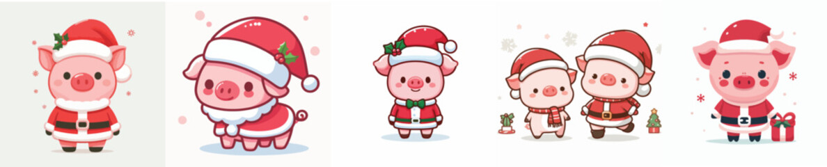 cute pig vector in Christmas costume