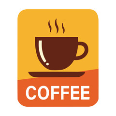 Steaming cup of coffee logo on a yellow and orange background, an illustration for a coffee shop, cafe, morning, or hot beverages