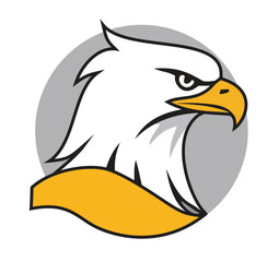 Bald eagle head logo in a circle, an illustration representing power, freedom, strength, patriotism, sports teams, and wild nature