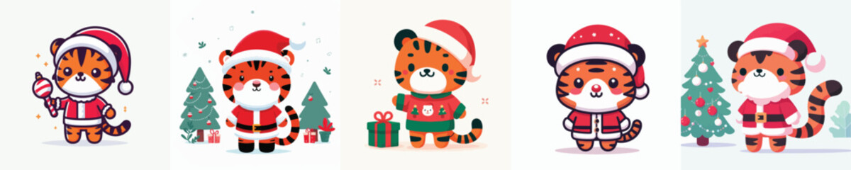 cute tiger vector in Christmas costume