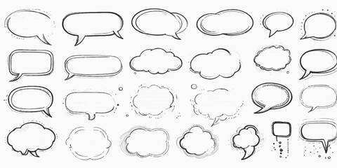 Hand drawn set of speech bubbles for chat and communication