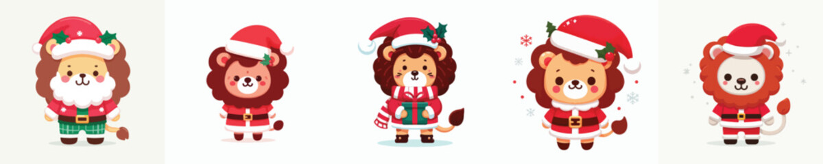 cute lion vector in Christmas costume