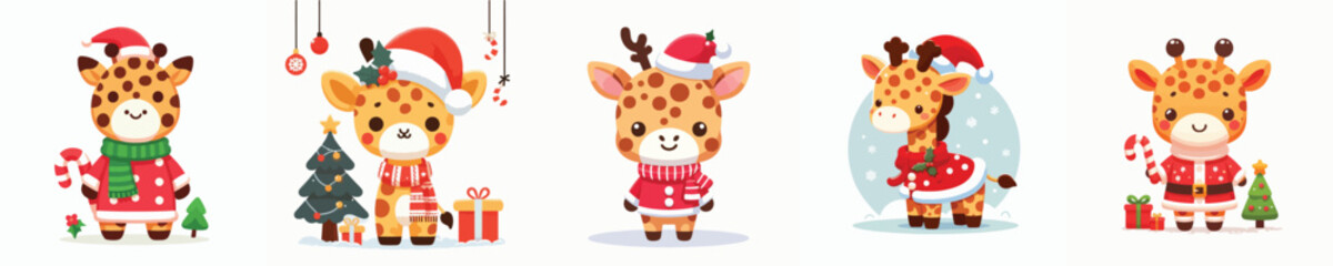 cute giraffe vector in Christmas costume