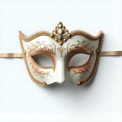 Elegant Venetian Carnival Mask Overhead on White Background