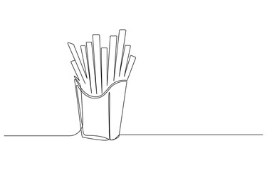 French fries in continuous line art drawing style. Fried potato sticks ,one continuous drawn line of French fries drawn from the hand picture silhouette. Line art. fast food food potato cooked