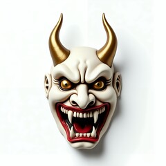 Naklejka premium Traditional Japanese Hannya Mask Overhead on White Background
