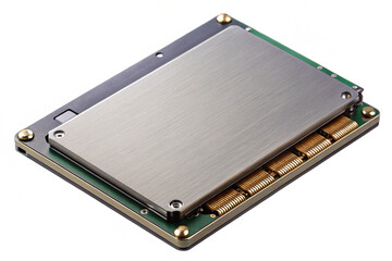 Modern electronic component with metal casing isolated on transparent background