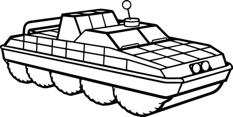 Amphibious vehicle outline vector illustration, line art