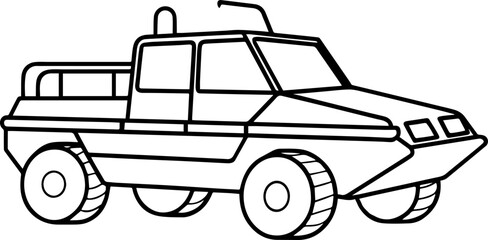 Amphibious vehicle outline vector illustration, line art