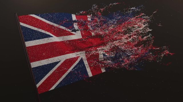 Particle flag animation of United Kingdom. Great Britain flag animation. Waving flag stock video of UK