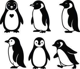 Naklejka premium Black and White Penguin silhouette collection Vector Set