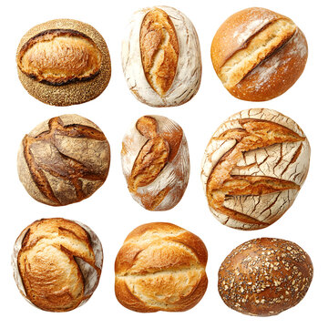 Verschiedene Sorten Brot, Br&ouml;tchen, freigestellt vor Hintergrund isolated on a white background
