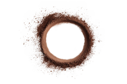Cocoa powder ring frame, chocolate dust circle, brown spice ingredient, baking decoration, isolated on transparent background