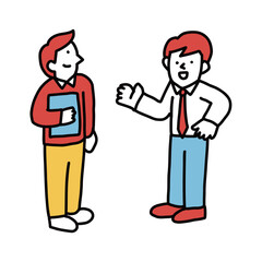 2人で会話する男性のイラスト　同僚・先生と生徒