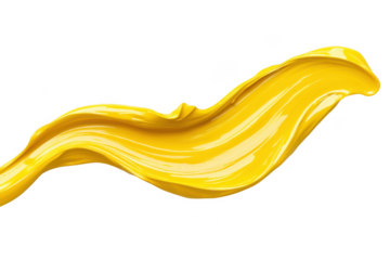 Dynamic yellow paint splash, liquid flowing, abstract art, creative design element, vibrant color, isolated on transparent background